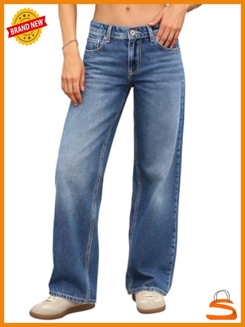 Low-Rise Baggy Jeans, High Stretchy Y2K Wide Leg Boyfriend Straight Leg Denim